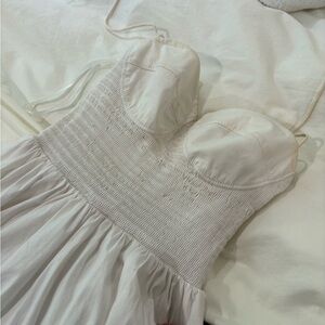STAUD White/Off-White Smocked Bust Mini Dress